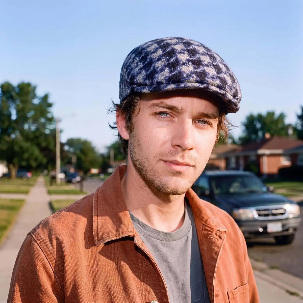 Kangol Houndstooth 507 Flat Cap Blue